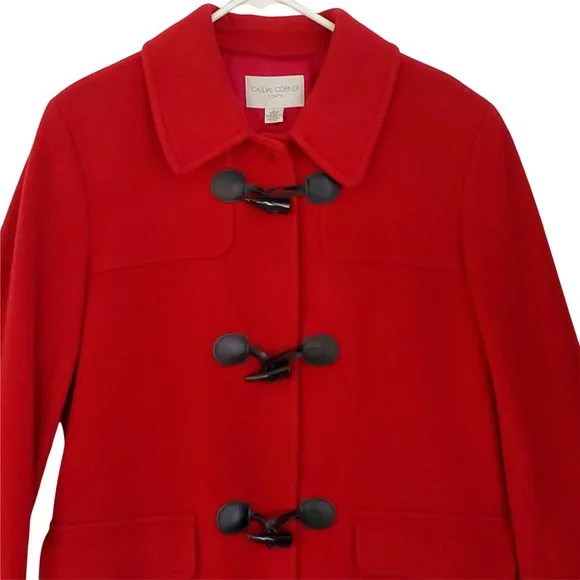 Vintage Women's L Casual Corner Red Wool Cashmere Coat Lined Toggles Pockets - Picture 10 of 13